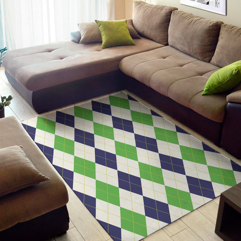 Green White And Navy Argyle Print Area Rug