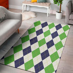 Green White And Navy Argyle Print Area Rug