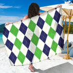 Green White And Navy Argyle Print Beach Sarong Wrap