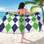 Green White And Navy Argyle Print Beach Sarong Wrap