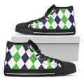Green White And Navy Argyle Print Black High Top Sneakers