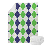 Green White And Navy Argyle Print Blanket