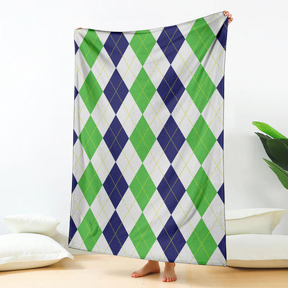 Green White And Navy Argyle Print Blanket