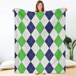 Green White And Navy Argyle Print Blanket