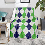 Green White And Navy Argyle Print Blanket
