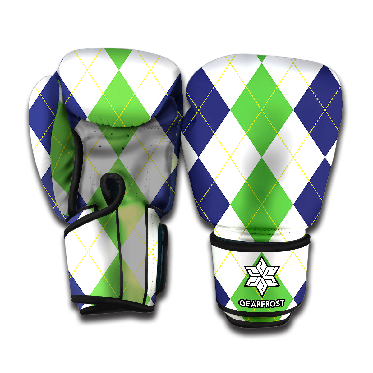 Green White And Navy Argyle Print Boxing Gloves