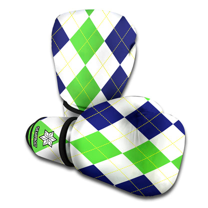 Green White And Navy Argyle Print Boxing Gloves