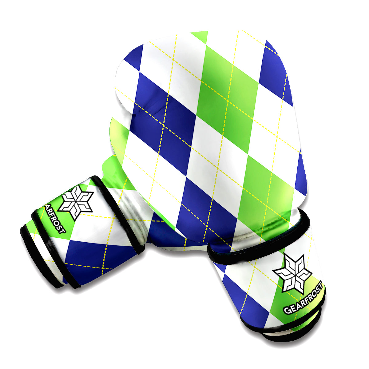Green White And Navy Argyle Print Boxing Gloves