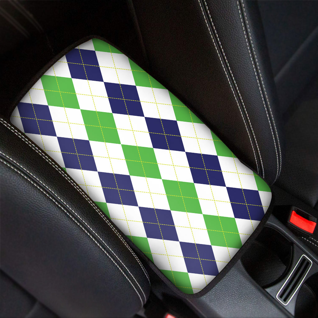Green White And Navy Argyle Print Car Center Console Cover