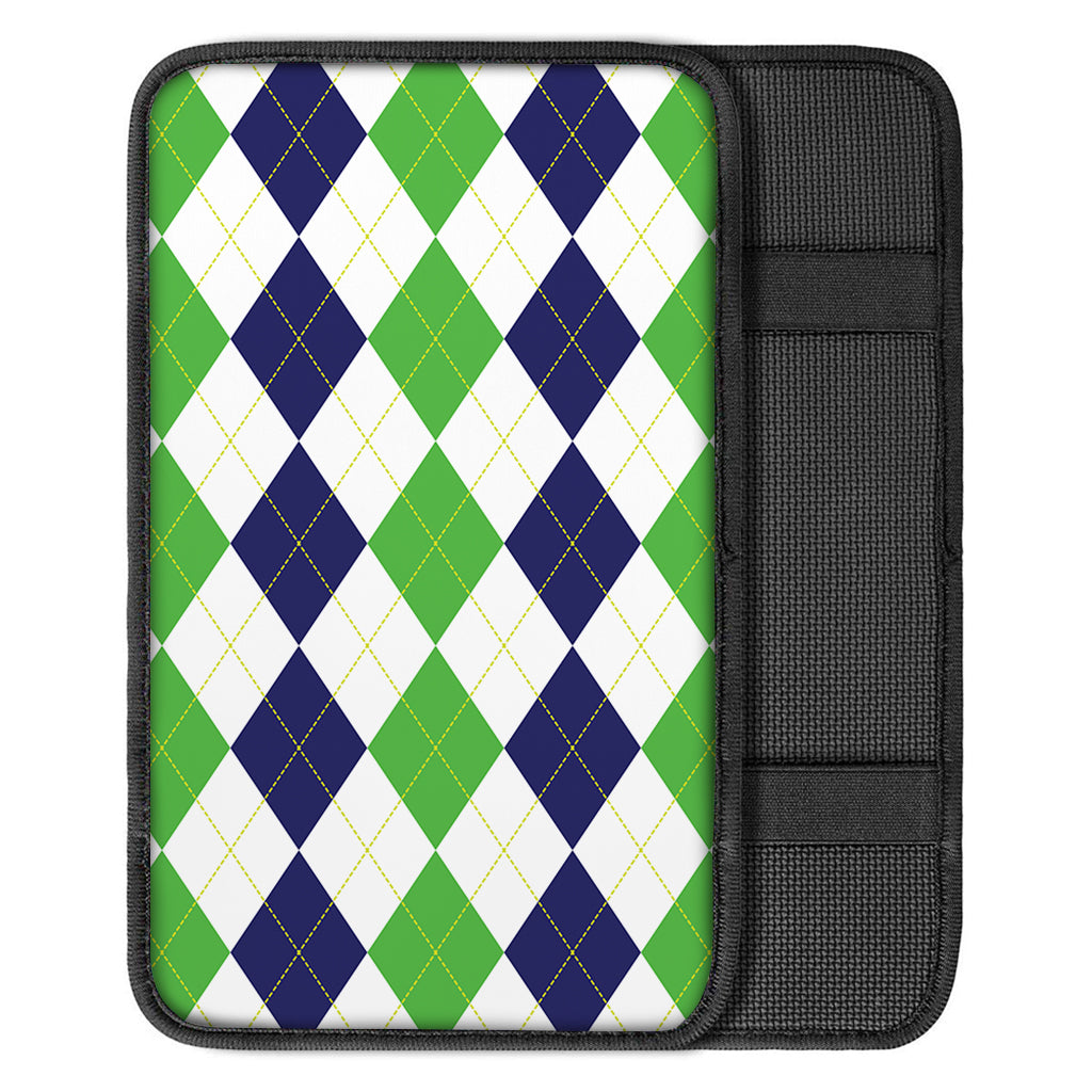 Green White And Navy Argyle Print Car Center Console Cover