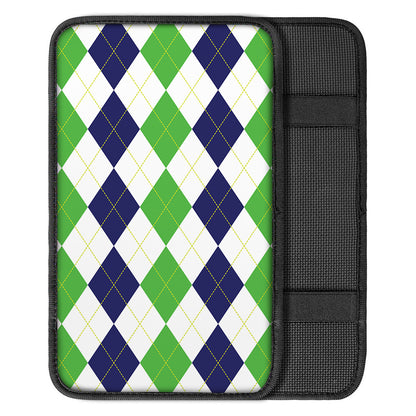 Green White And Navy Argyle Print Car Center Console Cover