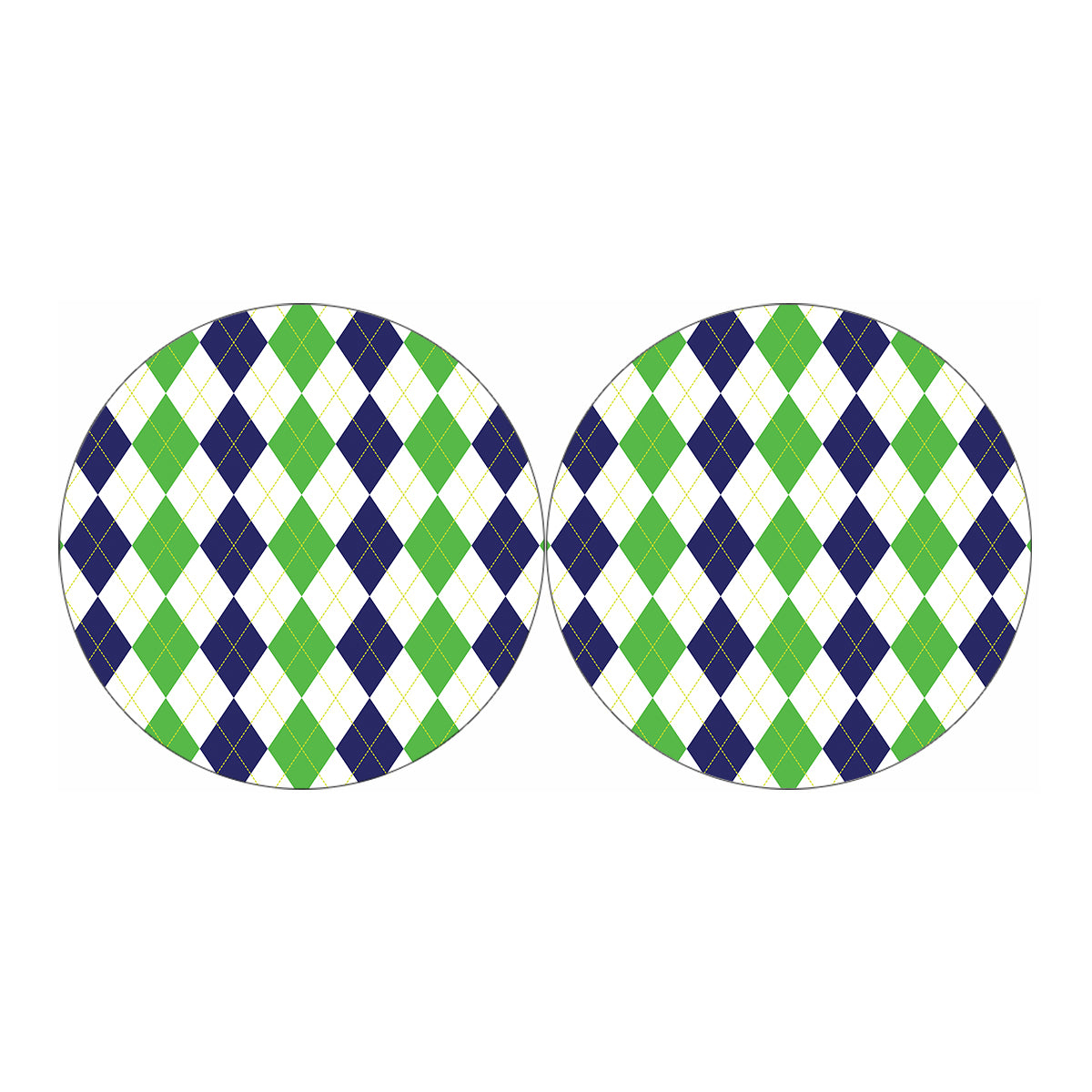 Green White And Navy Argyle Print Car Coasters