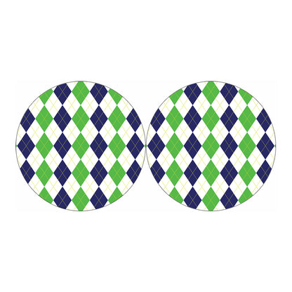 Green White And Navy Argyle Print Car Coasters