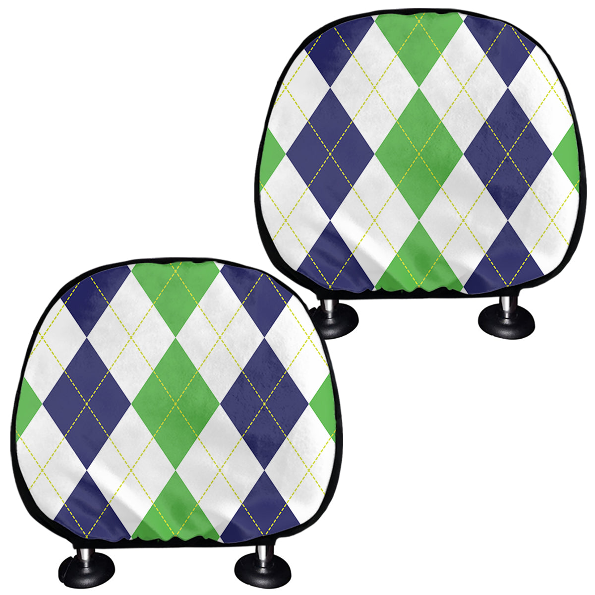Green White And Navy Argyle Print Car Headrest Covers