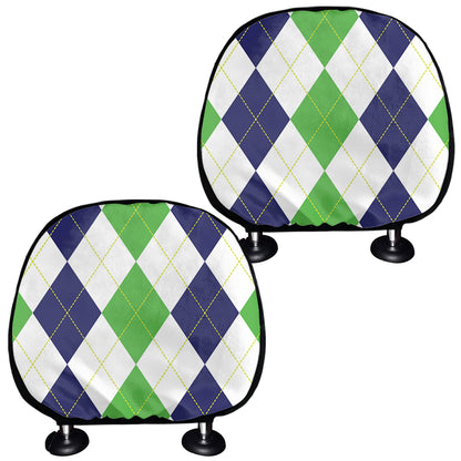 Green White And Navy Argyle Print Car Headrest Covers