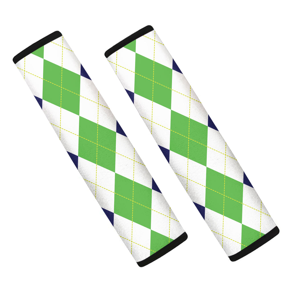 Green White And Navy Argyle Print Car Seat Belt Covers