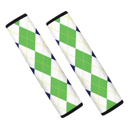 Green White And Navy Argyle Print Car Seat Belt Covers