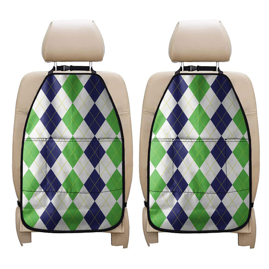 Green White And Navy Argyle Print Car Seat Organizers