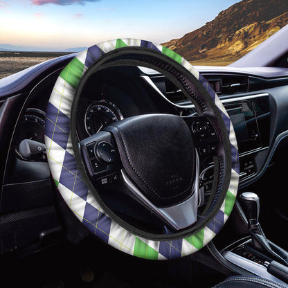 Green White And Navy Argyle Print Car Steering Wheel Cover