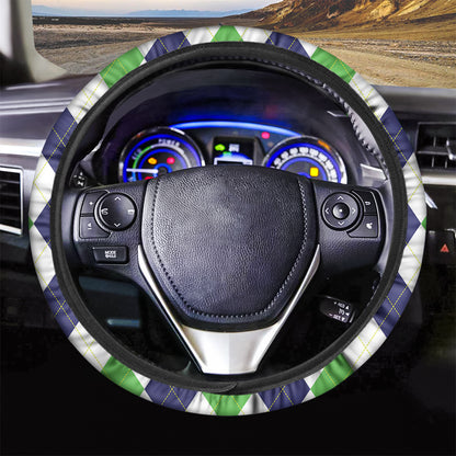 Green White And Navy Argyle Print Car Steering Wheel Cover