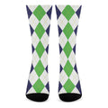 Green White And Navy Argyle Print Crew Socks