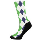 Green White And Navy Argyle Print Crew Socks