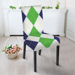 Green White And Navy Argyle Print Dining Chair Slipcover