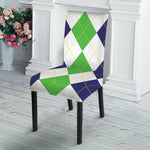 Green White And Navy Argyle Print Dining Chair Slipcover