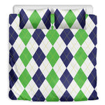 Green White And Navy Argyle Print Duvet Cover Bedding Set