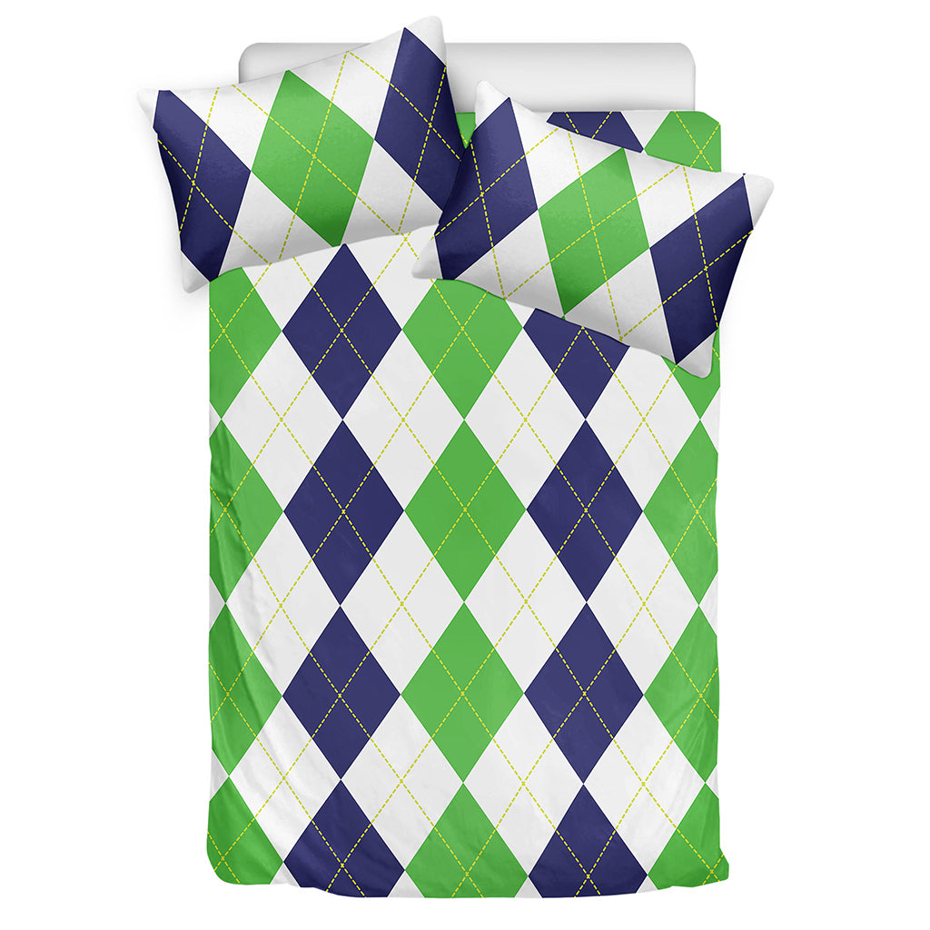 Green White And Navy Argyle Print Duvet Cover Bedding Set