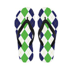 Green White And Navy Argyle Print Flip Flops