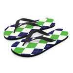 Green White And Navy Argyle Print Flip Flops