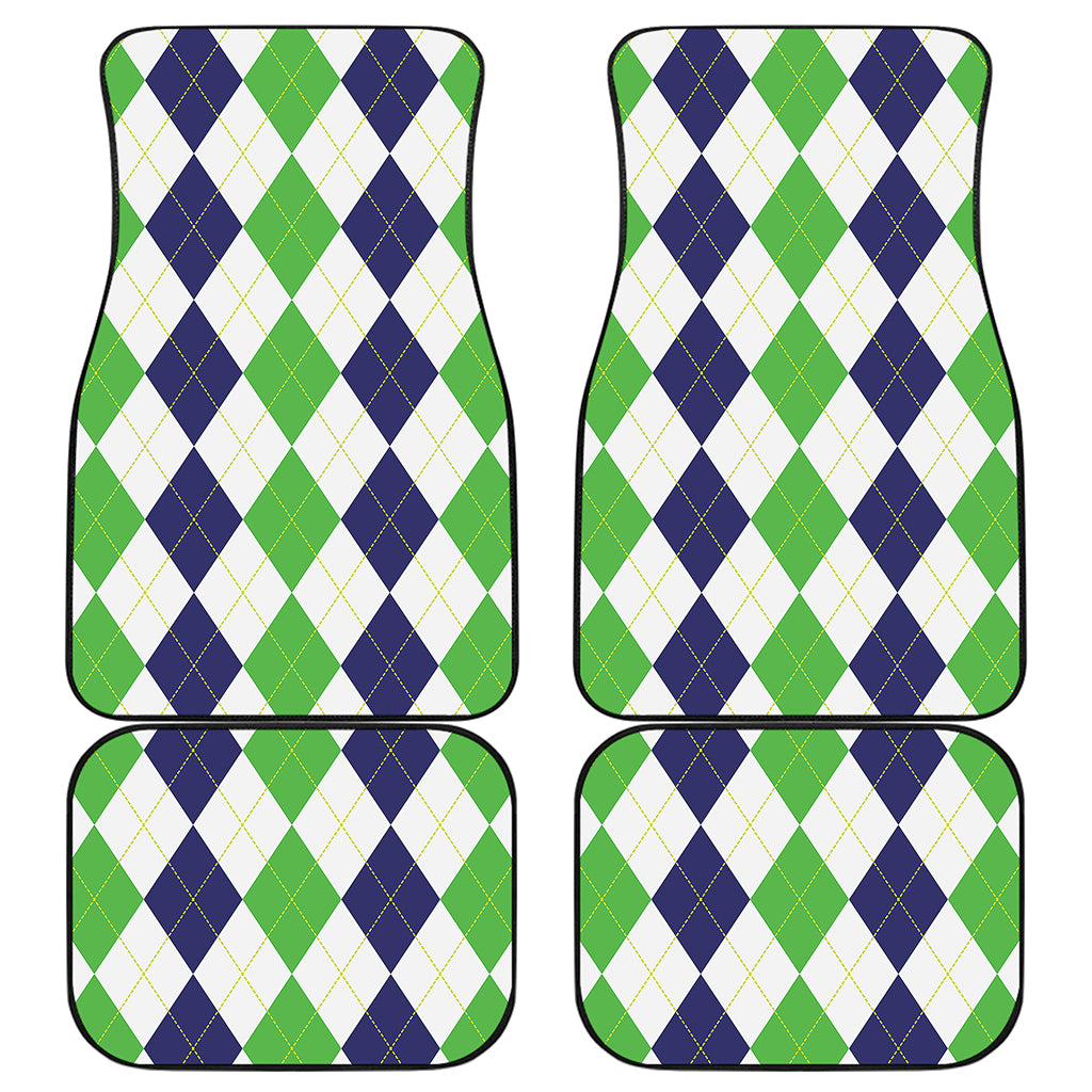 Green White And Navy Argyle Print Front and Back Car Floor Mats