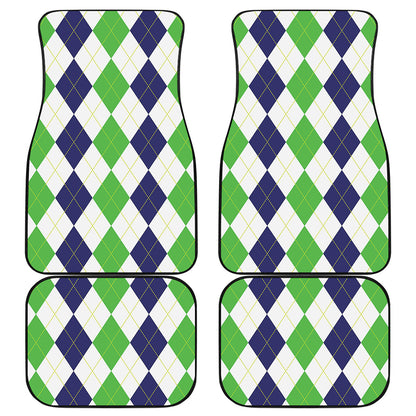 Green White And Navy Argyle Print Front and Back Car Floor Mats