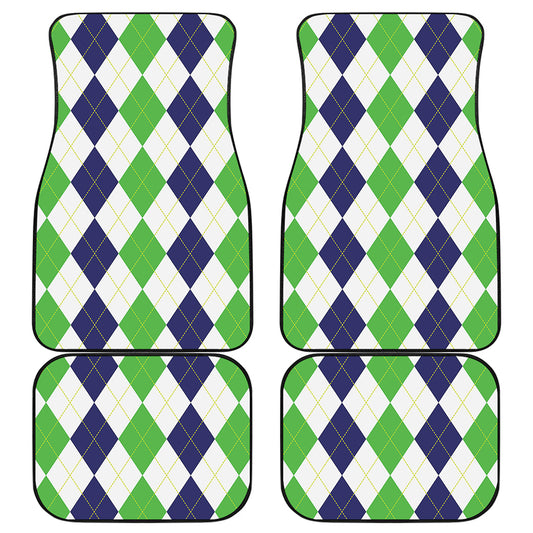 Green White And Navy Argyle Print Front and Back Car Floor Mats