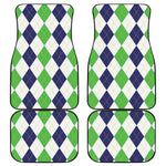 Green White And Navy Argyle Print Front and Back Car Floor Mats