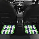 Green White And Navy Argyle Print Front and Back Car Floor Mats