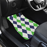Green White And Navy Argyle Print Front and Back Car Floor Mats