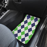 Green White And Navy Argyle Print Front and Back Car Floor Mats