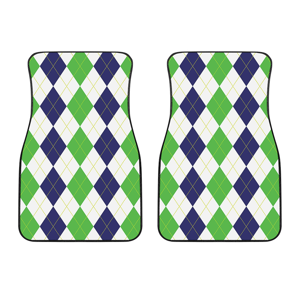 Green White And Navy Argyle Print Front Car Floor Mats