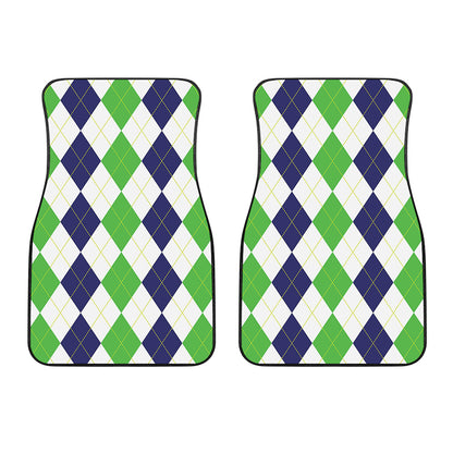 Green White And Navy Argyle Print Front Car Floor Mats