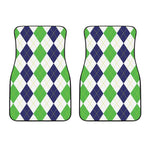 Green White And Navy Argyle Print Front Car Floor Mats