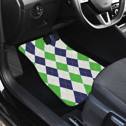 Green White And Navy Argyle Print Front Car Floor Mats