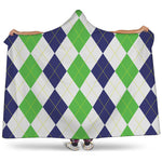 Green White And Navy Argyle Print Hooded Blanket