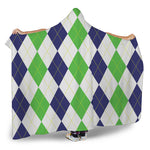 Green White And Navy Argyle Print Hooded Blanket