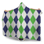 Green White And Navy Argyle Print Hooded Blanket