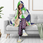 Green White And Navy Argyle Print Hooded Blanket