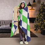 Green White And Navy Argyle Print Hooded Blanket