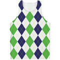 Green White And Navy Argyle Print Men's Tank Top