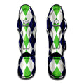 Green White And Navy Argyle Print Muay Thai Shin Guards